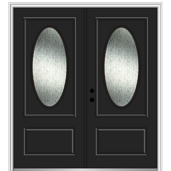 MMI Door 72 in. x 80 in. Right-Hand/Inswing Rain Glass Black Fiberglass Prehung Front Door on 4-9/16 in. Frame