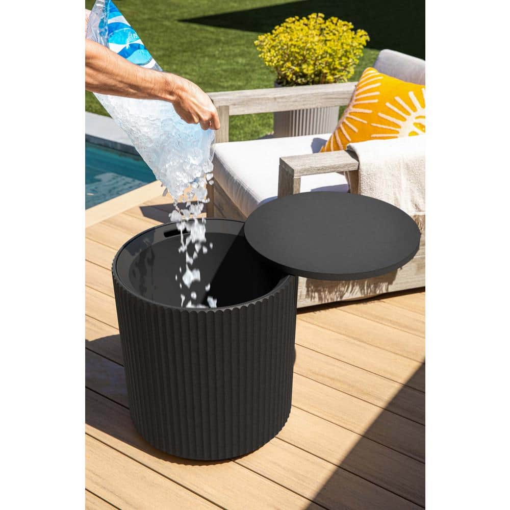 Veradek 21" Black Concrete-Plastic Drum Shape Accent Table