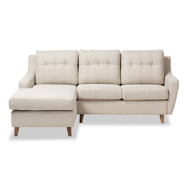 Baxton Studio Mckenzie 2-Piece Beige Fabric 4-Seater L-Shaped Left-Facing Chaise Sectional Sofa with Tapered Wood Legs