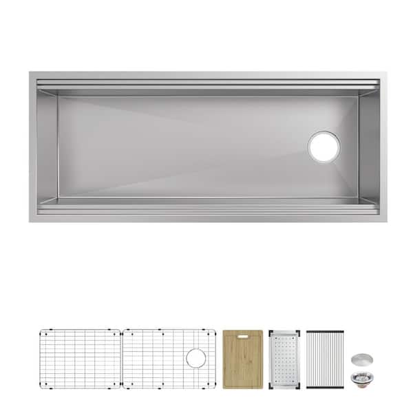 Professional Zero Radius 45 in Undermount Single Bowl 16 Gauge Stainless Steel Workstation Kitchen Sink with Accessories