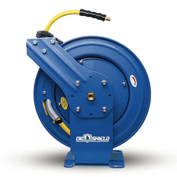 3/8 in. x 100 ft. Heavy Duty Rubber Air Hose and Dual Arm Powder-Coated Steel Hose Reel