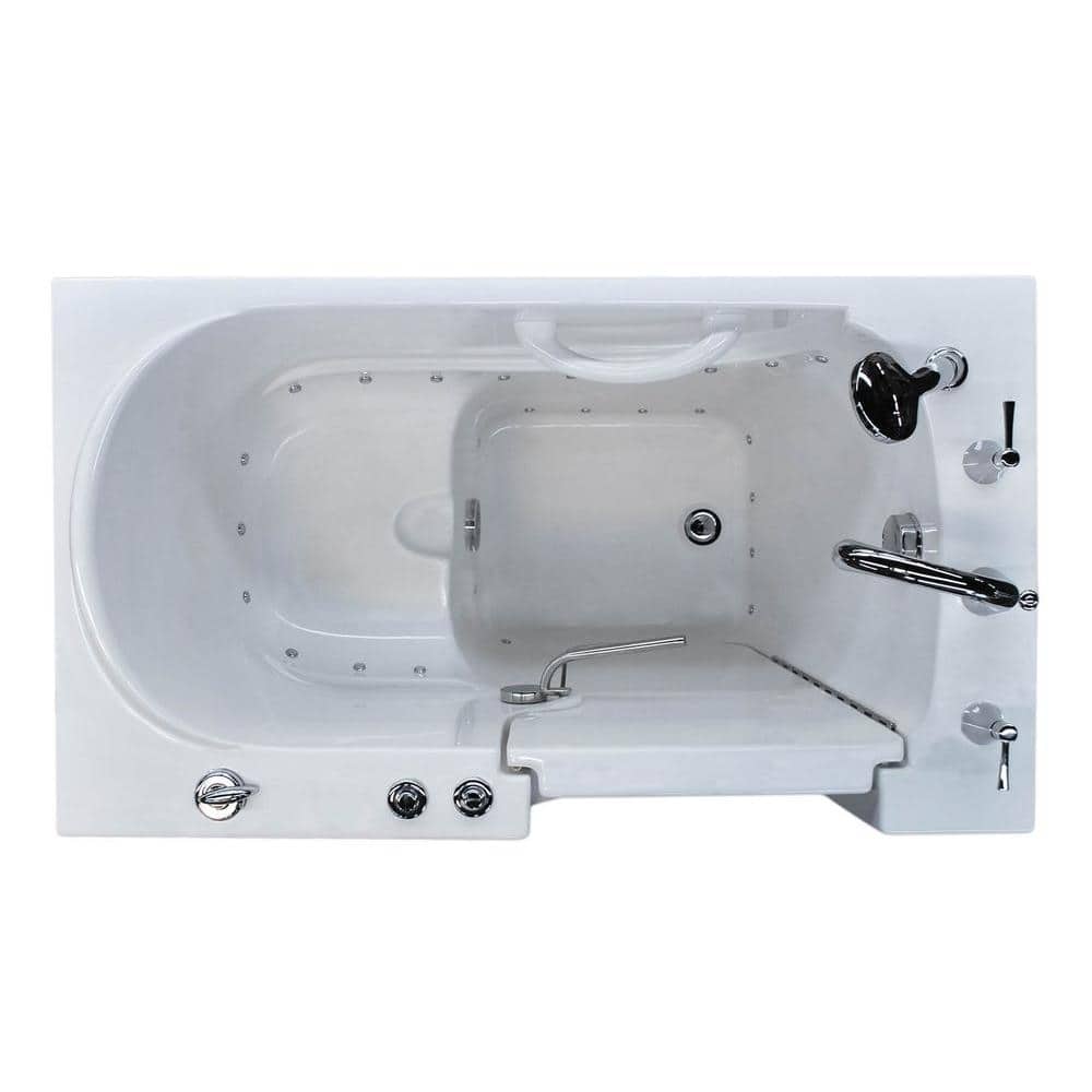 Catalina White Acrylic Walk-In Air Bathtub with Chrome Faucet