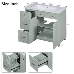 36 in. W x 18 in. D x 34 in. H Single Sink Bath Vanity in Green with White Resin Top, 2-Drawers, Adjustable Shelf