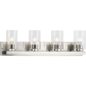 Goodwin Collection 29.25 in. 4-Light Brushed Nickel Modern Vanity Light with Clear Glass for Bathroom
