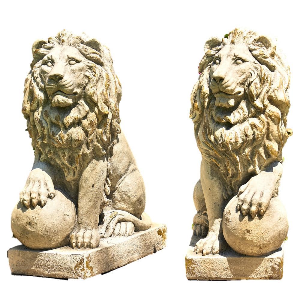 Zaer Ltd. International 27 in. Tall Grey Magnesium Lion Sentry Garden