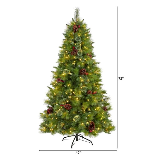 6ft Frosted Norwood Pencil Pine Christmas Tree w/ Pine Cones & Red Berries  Slim