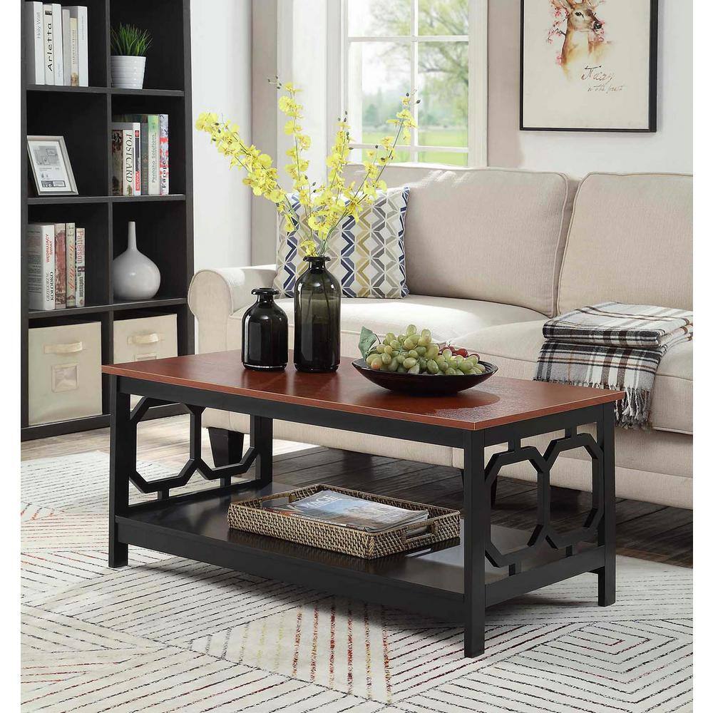 Omega Rectangular Cherry & Black Wood Coffee Table with Shelf