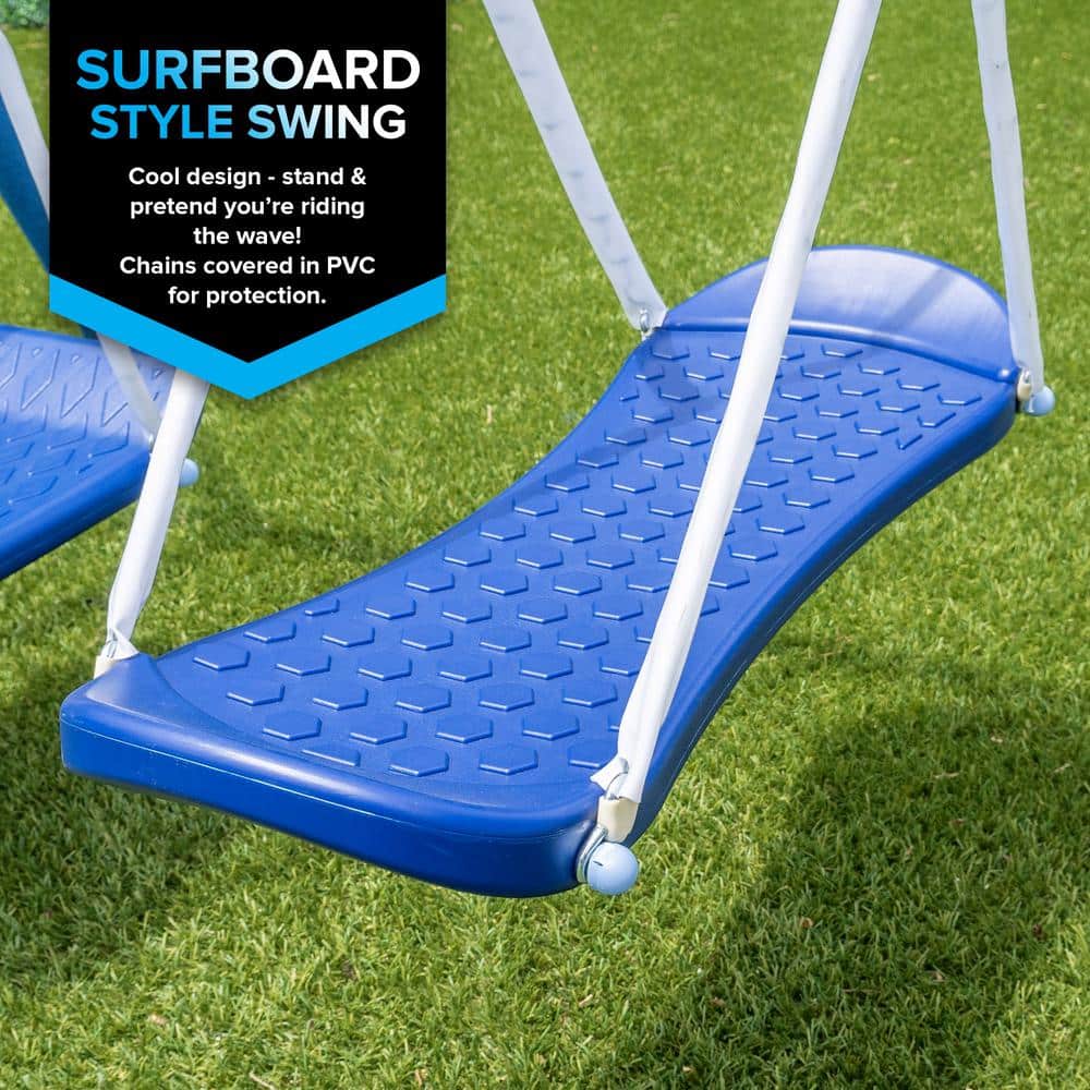 Super Surfer Gray and Blue Metal Swing Set with Slide
