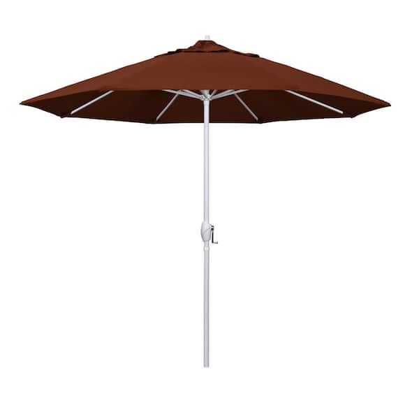 9 ft. Matted White Aluminum Market Patio Umbrella Auto Tilt in Terracotta Olefin
