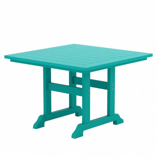 WESTIN OUTDOOR Hayes 43 in. All Weather HDPE Plastic Square Outdoor Dining Trestle Table with Umbrella Hole in Turquoise