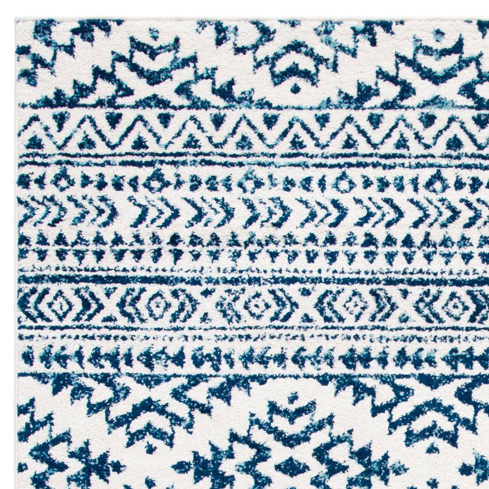 Hand-Knotted Ivory/Navy Geometric Square Synthetic Area Rug