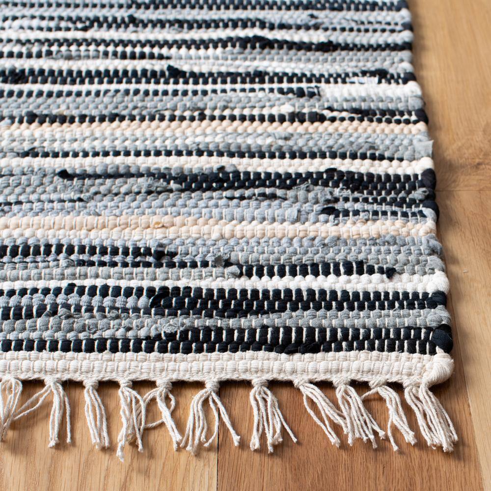 Handmade Black and White Striped Wool Cotton Rug 2' x 3'