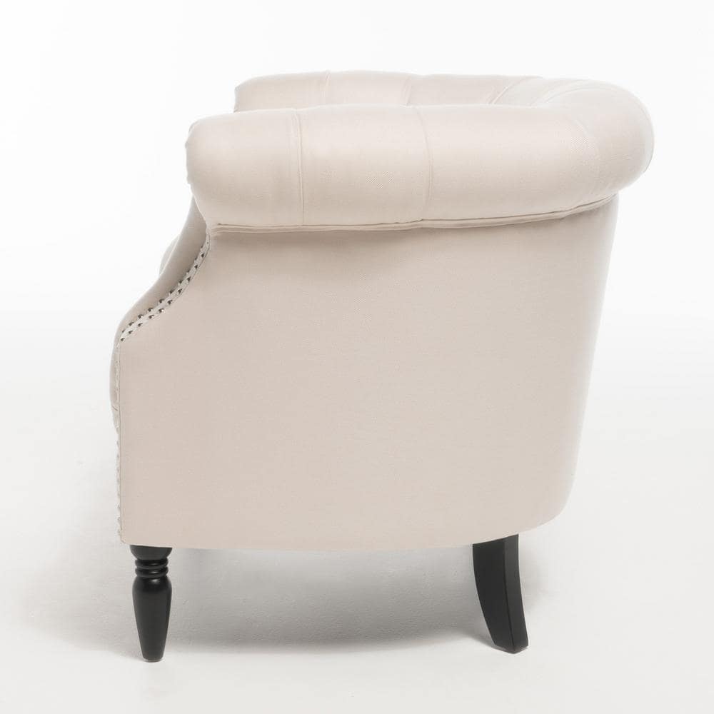 Beige Tufted Polyester Arm Chair with Wood Frame