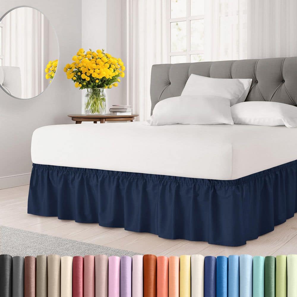 Pleated 12 in. Drop Navy Blue Wrap Around Bed Skirt with Secure Elastic Strap for Queen Size Beds price history on PriceWatchPro