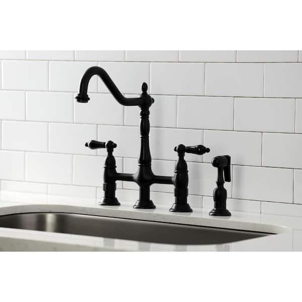 Duchess 2-Handle Bridge Kitchen Faucet with Side Sprayer in Matte Black