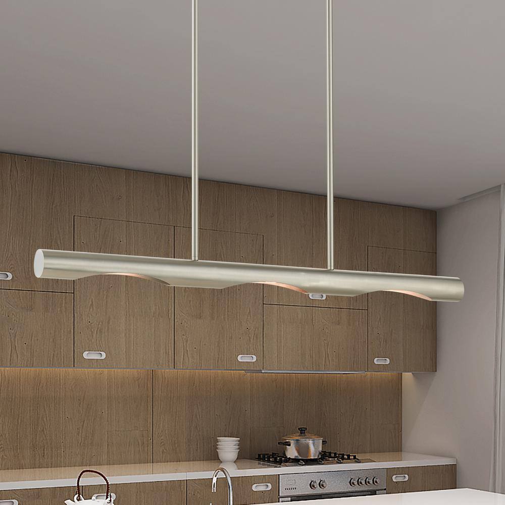 Acra Brushed Nickel 3-Light Linear Chandelier