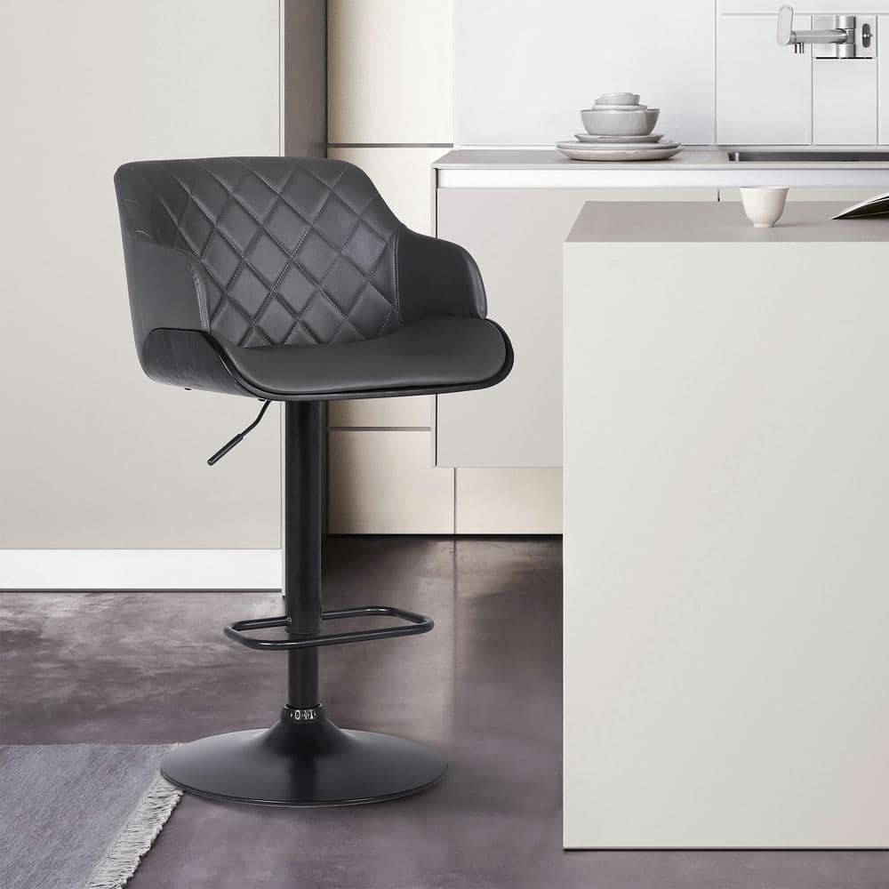 Toby Contemporary Adjustable Black Powder Coated with Grey Faux Leather and
