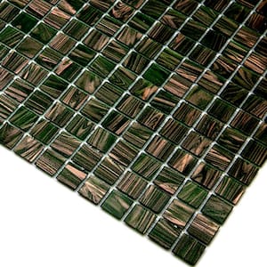 Celestial Glossy Lincoln Green and Gold 12 in. x 12 in. Glass Mosaic Wall and Floor Tile (20 sq. ft./case) (20-pack)