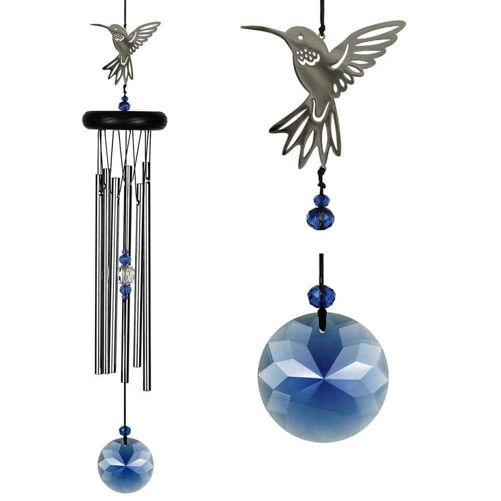 Woodstock 18" Black and Silver Crystal Hummingbird Wind Chime
