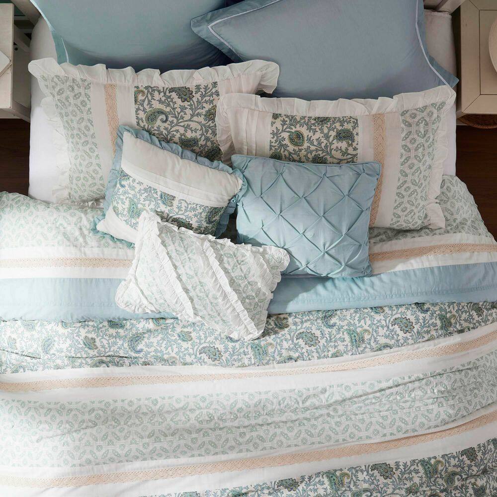 California King Blue Cotton Floral Comforter Set