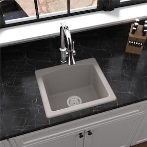 Quartz Composite 18 in. Single Bowl Drop-in or Undermount Kitchen Sink in Concrete