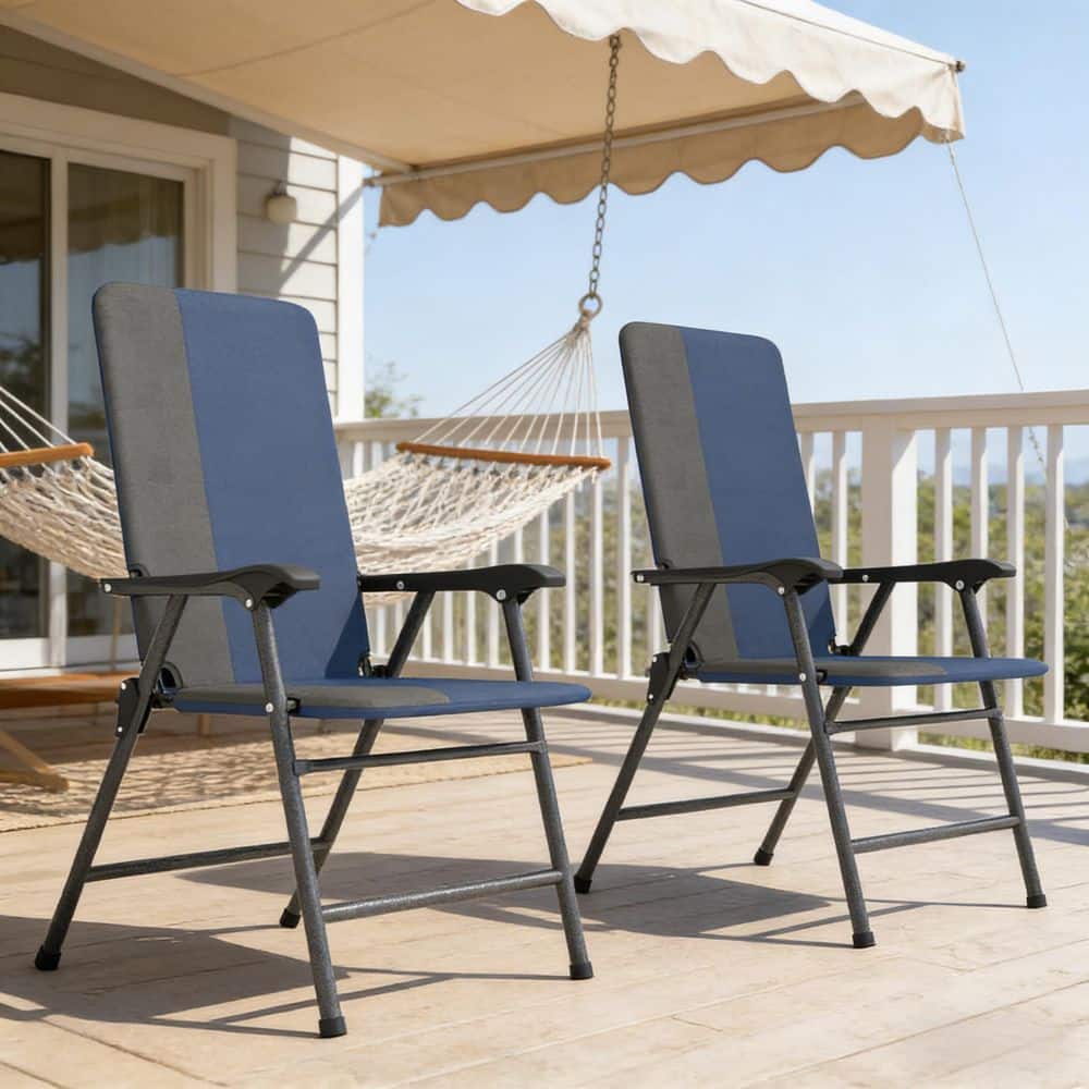 Powder-Coated High Back Padded Folding Steel Outdoor Dining Chair Outdoor Lounge Chair in Dark Blue Set of 2 price history on PriceWatchPro