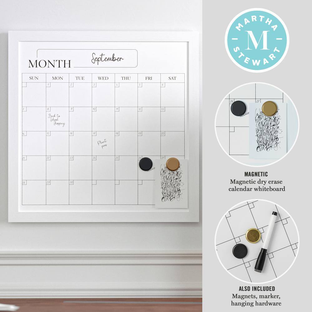 White Woodgrain Magnetic Monthly Dry Erase Calendar with Marker and Magnets