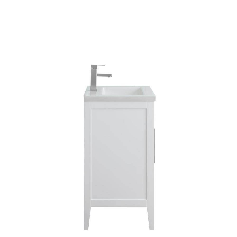 24" White Single Sink Bathroom Vanity with Ceramic Top