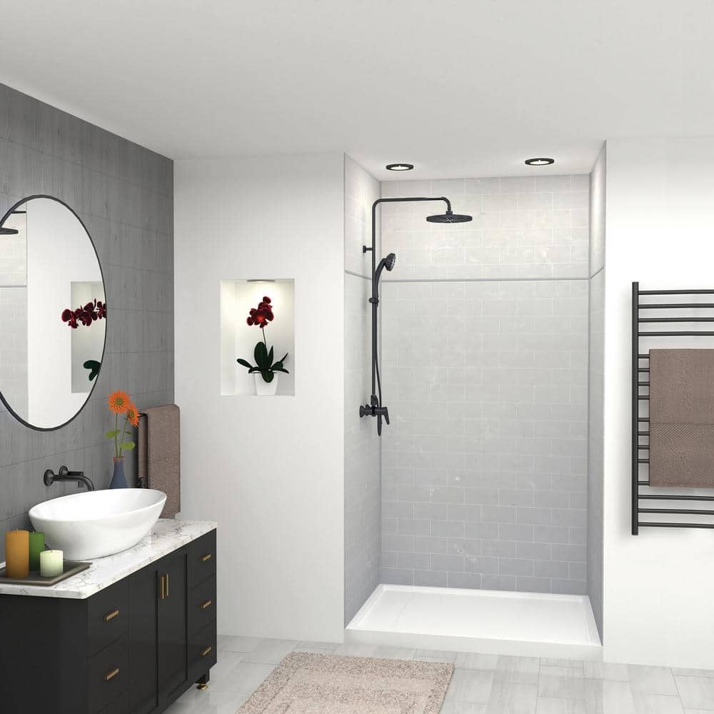 Lunar Gray Subway Tile 48'' x 96'' Solid Surface Shower Wall Kit