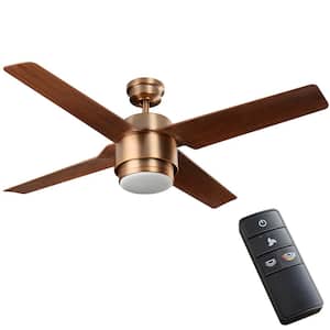 Dinton 52 in. Matte Brass Outdoor Ceiling Fan with White Color Changing Integrated LED Light Kit and Remote Control