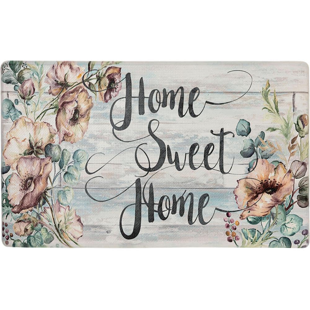 Grey and Blue Floral Anti-Fatigue Kitchen Mat