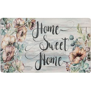Cozy Living Home Sweet Home Floral Grey 17.5 in. x 36 in. Kitchen Mat