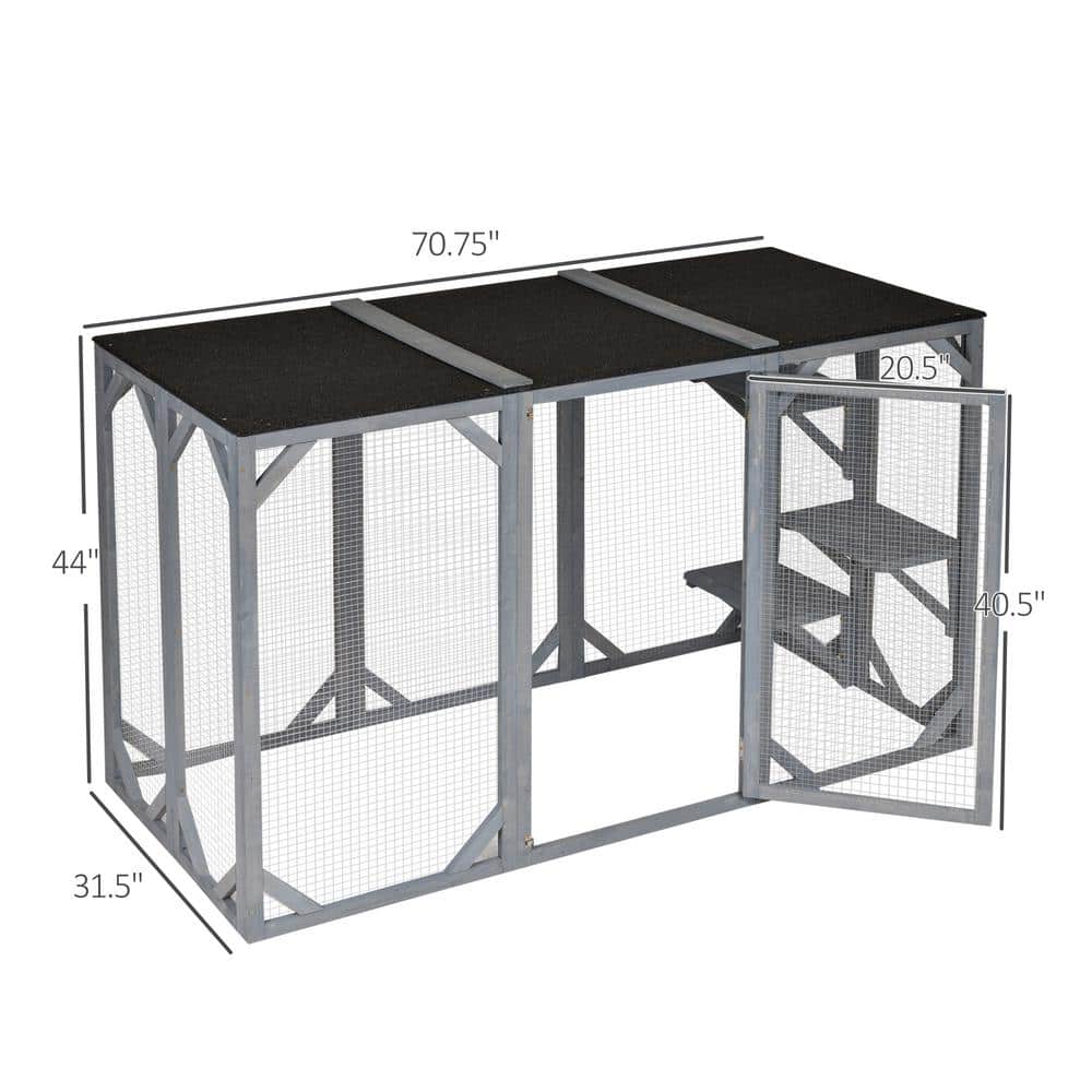 Gray Solid Wood Freestanding Outdoor Cat House with Asphalt Roof
