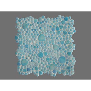 Glass Tile Love Selfless 12" x 12" Teal Mix Pebble Mosaic Glossy Glass Wall, Floor, Tile (10.76 sq. ft./13-Sheet Case)