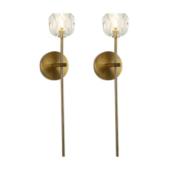 4 in. 1-Light Brass Mini Wall Sconce with Crystal Shade, G9 Bulb Base, 2-Pack