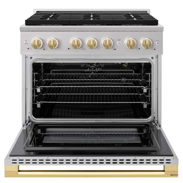 Autograph 36 in. 5.2 cu. ft. Marino Gas Range with 6 Burner DuoPro Cooktop and Gas Oven in Stainless Steel and Gold