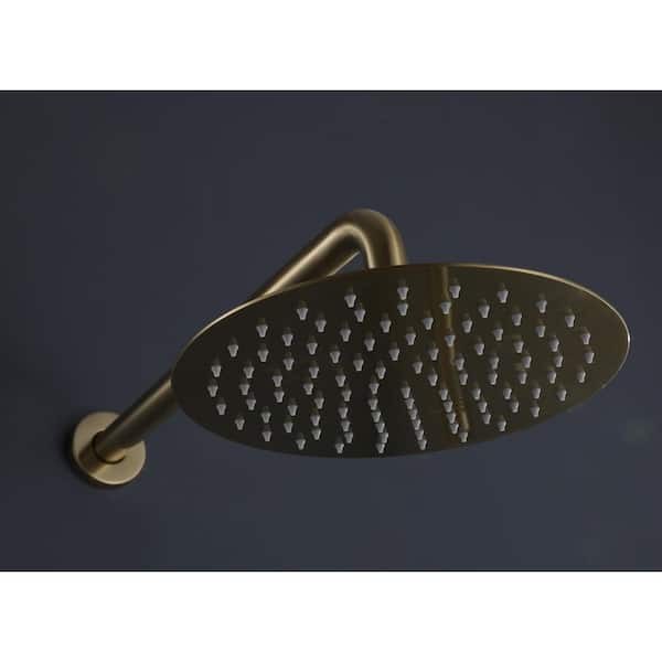 1-Spray Pattern with 2.5 GPM 12 in. Round Wall Mount Rain Fixed Shower Head in Brushed Gold