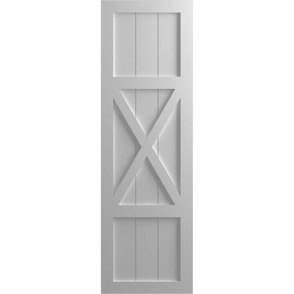 Ekena Millwork 18 in. x 39 in. True Fit PVC Center X-Board Farmhouse Fixed Mount Board and Batten Shutters Pair in Primed