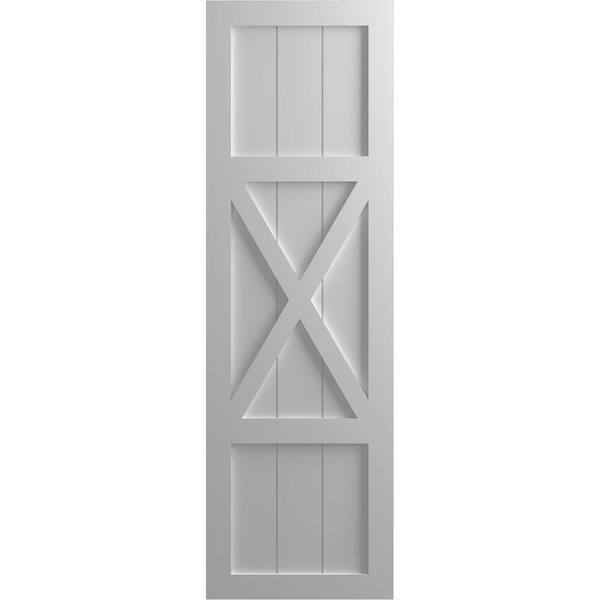Ekena Millwork 18 in. x 74 in. True Fit PVC Center X-Board Farmhouse Fixed Mount Board and Batten Shutters Pair in Primed