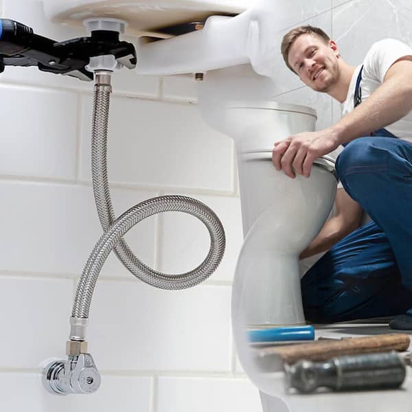 KISSLER 88-2908 Toilet Supply Line - 12 Inch Stainless Steel Braided Connector, 3/8x7/8 Inch