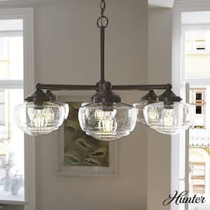 Saddle Creek 6-Light Noble Bronze Schoolhouse Chandelier with Clear Seeded Glass Shades