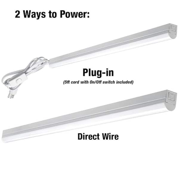 Commercial Electric Plug In or Direct Wire Power Connection 4 ft. White 4000K Integrated LED Strip Light (with Power Cord and Linking Cord)