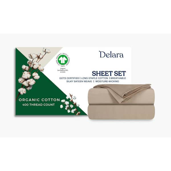 Delara 3-Piece Set Natural Solid 100% Organic Cotton Sheets sets, Twin, Smooth and Breathable, Super Soft Sheet Sets