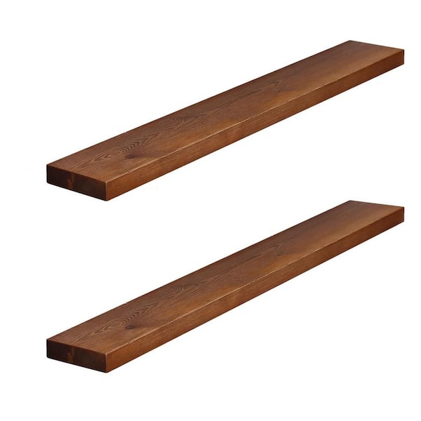 Unbranded 36 in. W x 5 in. D Rustic Brown Handmade Wood Decorative Wall Shelf (Set of 2)