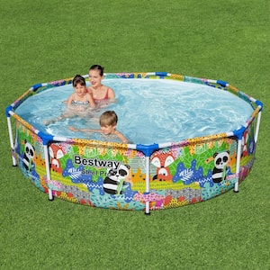 9 ft. x 9 ft. Round 26 in. Deep Metal Frame Above Ground Swimming Pool, Panda Print