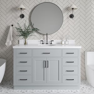 Hepburn 55 in. W x 22 in. D x 36 in. H Bath Vanity in Grey with White Pure Quartz Vanity Top with White Basin