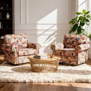 Uixe Black Floral Cotton Blend 360° Swivel Chair Accent Armchair Set of ...