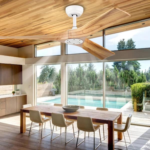 Oaks Aura Ewies 52 in. Indoor Scandi White Solid Wood 6-Speed Ceiling Fan without Lights, Slient Reversible Ceiling Fan w/Remote
