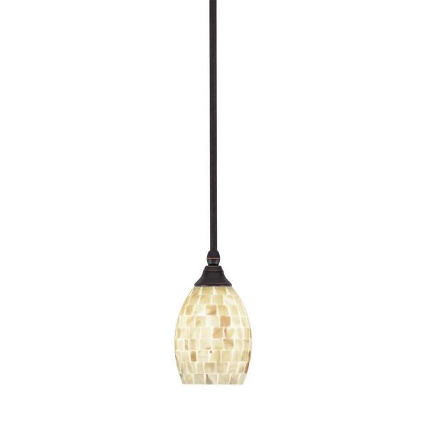 Unbranded Sparta 100-Watt 1-Light Dark Granite Shaded Pendant Mini Pendant Light with Ivory Seashell Glass, No Bulb Included