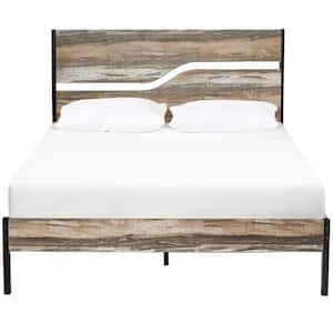 Platform Bed，Multi-Colored Metal Bed Frame ，55.8 in. W Full Size Platform Bed with Wooden Headboard， Under Bed Storage